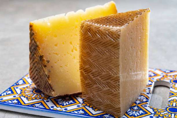 spanish cheese manchego made from sheep milk close up